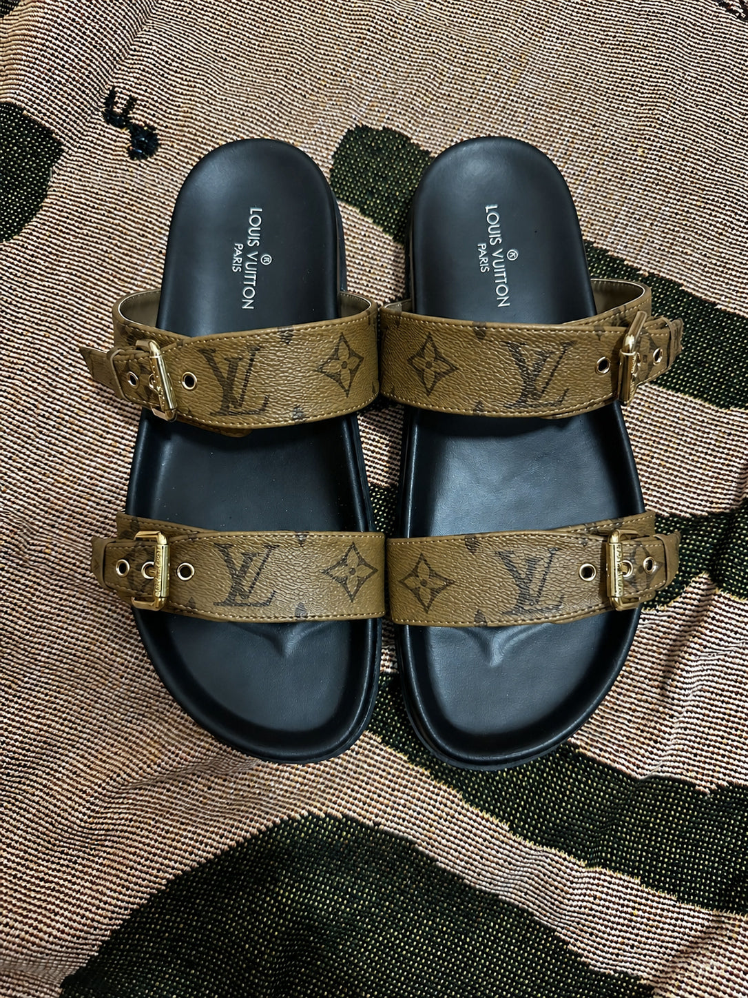 Double Buckle Two Strap Slide Sandals