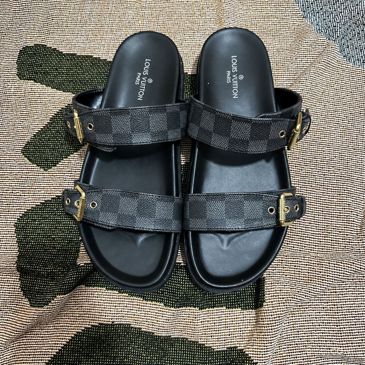Double Buckle Two Strap Slide Sandals