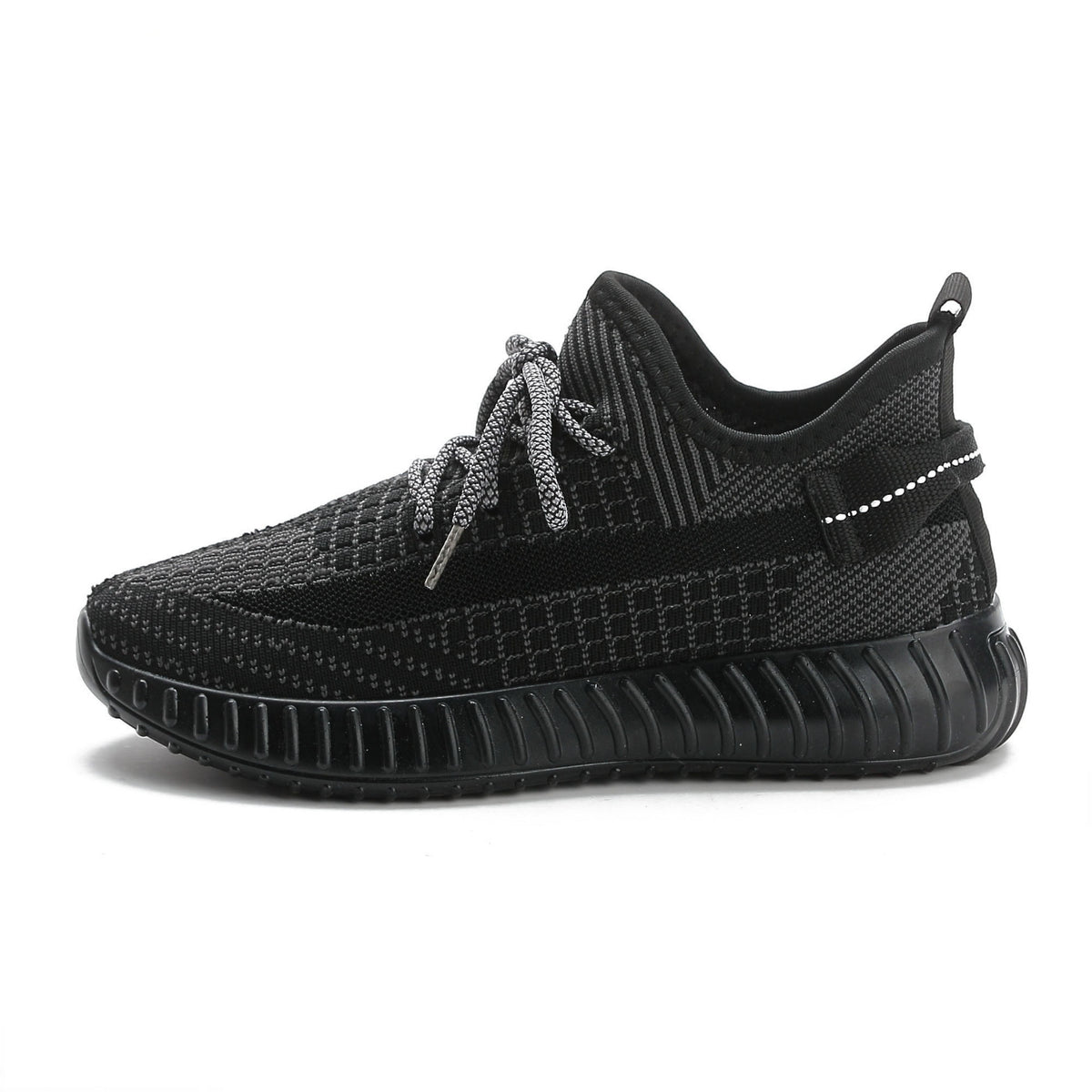 Knit Lace-Up Sneakers with Heel Pull Tabs and Ribbed Sole