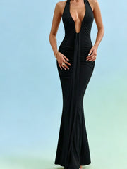 Elegant Plunging Halter Evening Gown