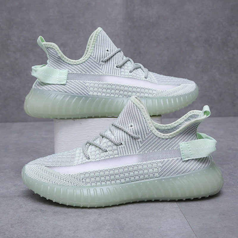 Knit Lace-Up Sneakers with Heel Pull Tabs and Ribbed Sole