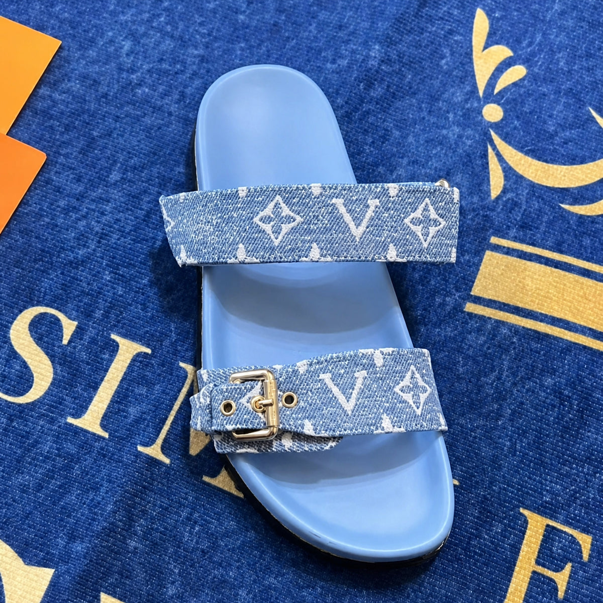 Double Buckle Two Strap Slide Sandals