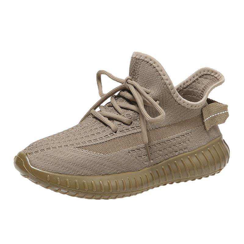 Knit Lace-Up Sneakers with Heel Pull Tabs and Ribbed Sole