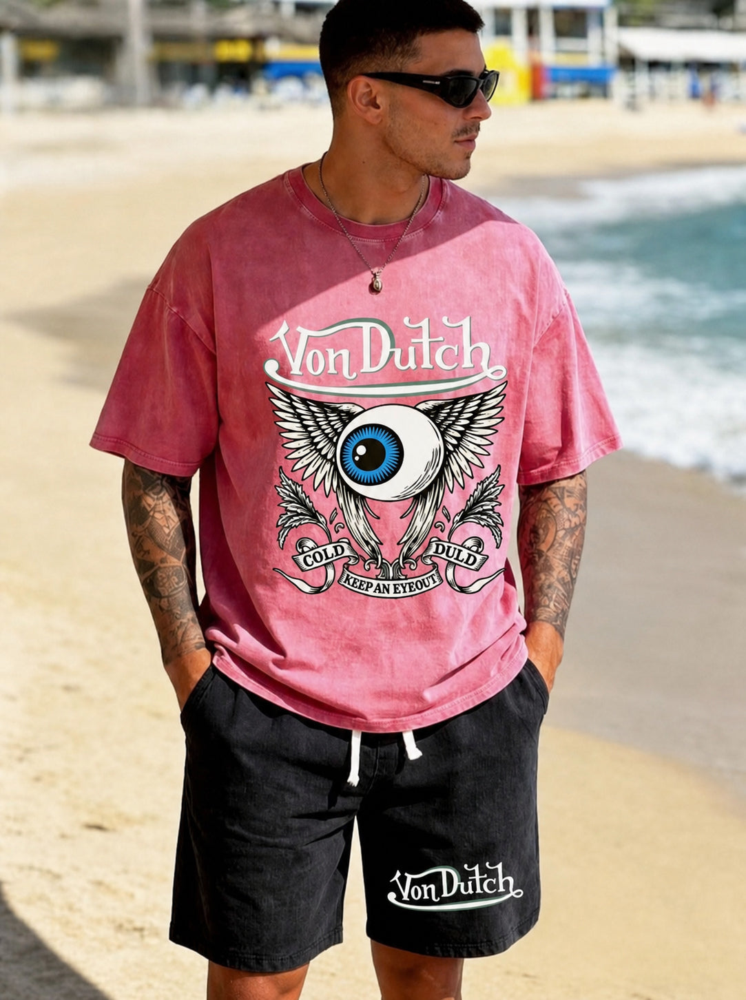Men's Graphic Crew Neck T-Shirt and Drawstring Shorts Set
