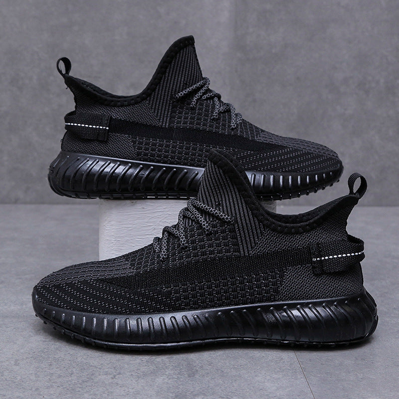 Knit Lace-Up Sneakers with Heel Pull Tabs and Ribbed Sole