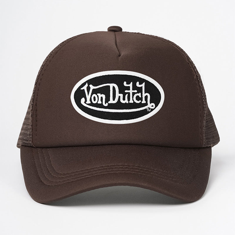 Adjustable Trucker Cap with Embroidered Graphic and Curved Brim