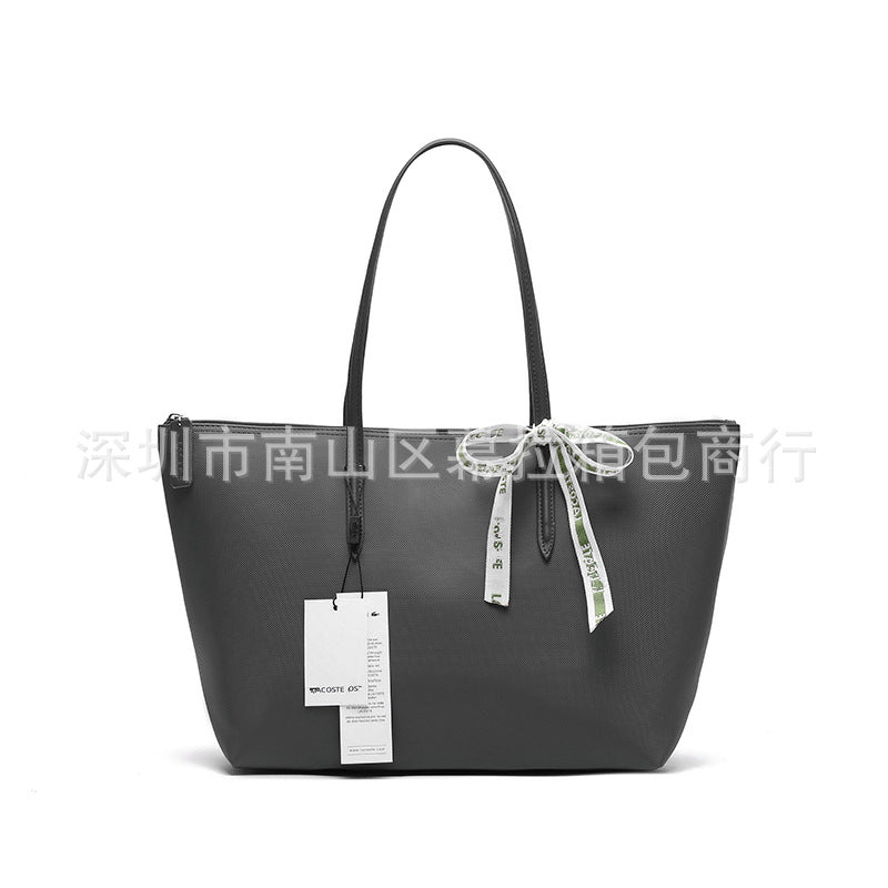 Textured Tote Bag with Bow Detail and Zip Top Closure