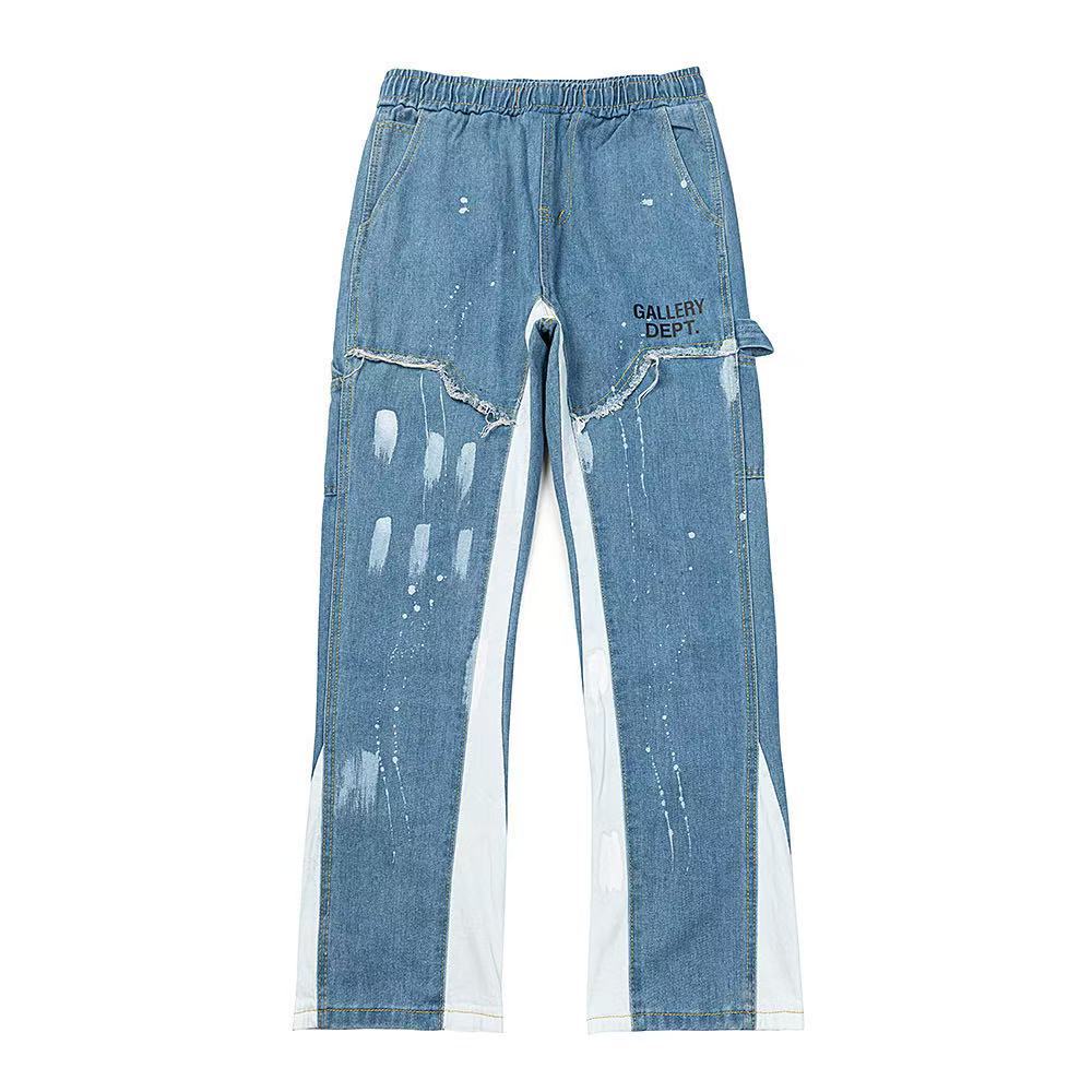 Men Cross-border foreign trade trendy brand Ga retro distressed splashed ink jeans high street straight wide-leg trousers men
