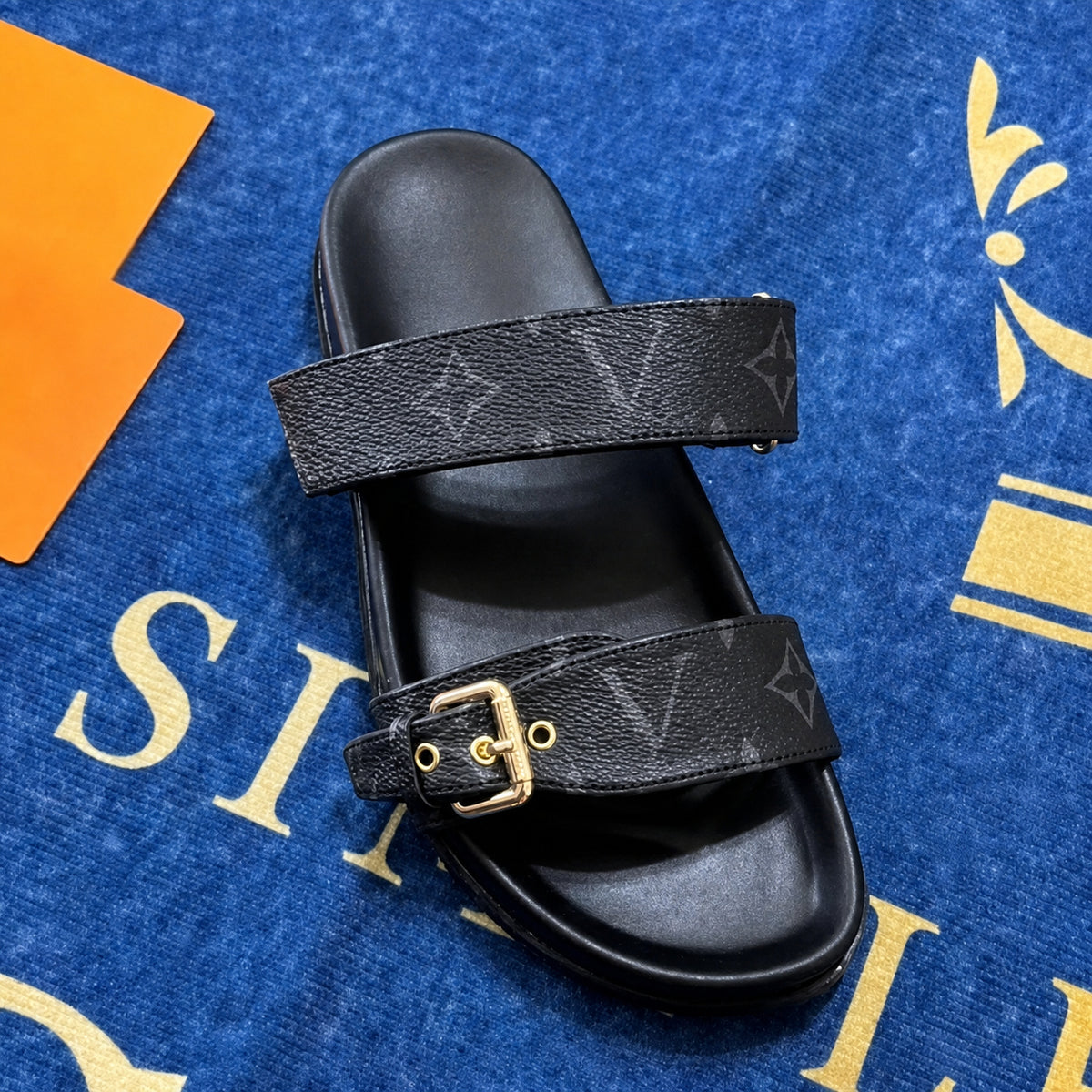 Double Buckle Two Strap Slide Sandals