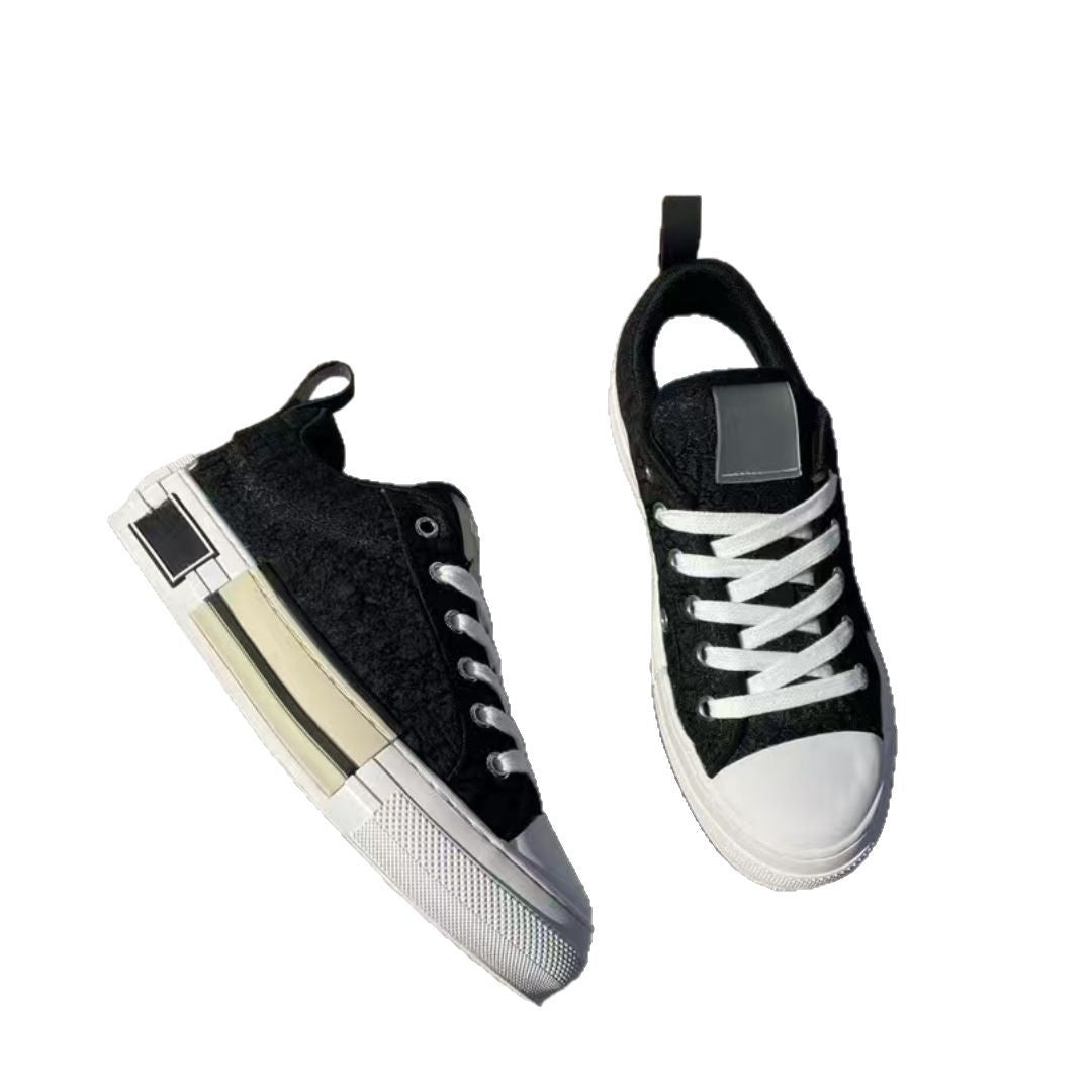 2025 spring new Internet celebrity with the same couple model giant foot length versatile letter embroidery platform shoes canvas shoes