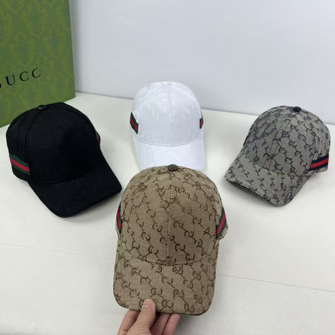 Patterned Baseball Cap with Structured Curved Brim and Contrast Stripe