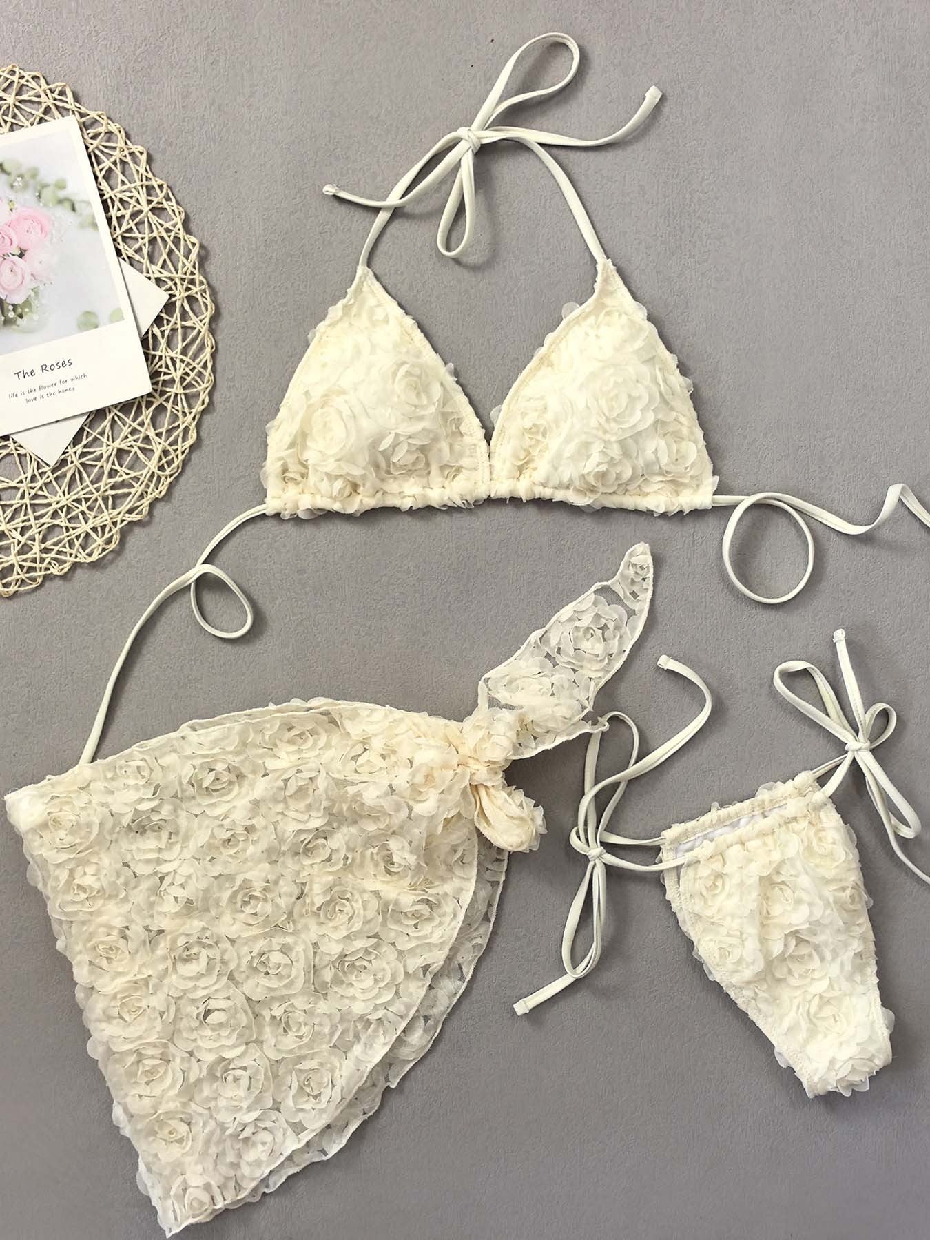 Luxe Three Piece Bikini Set Premium Beachwear With Flowy Sarong And Adjustable Top For Effortless Resort Chic