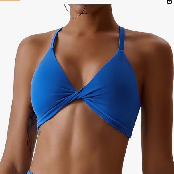 Women's Twist Front Halter Sports Bra with Strappy Open Back