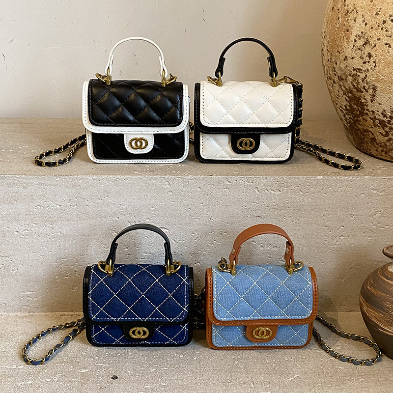 Mini Quilted Flap Crossbody Bag with Turn Lock, Top Handle, and Chain Strap