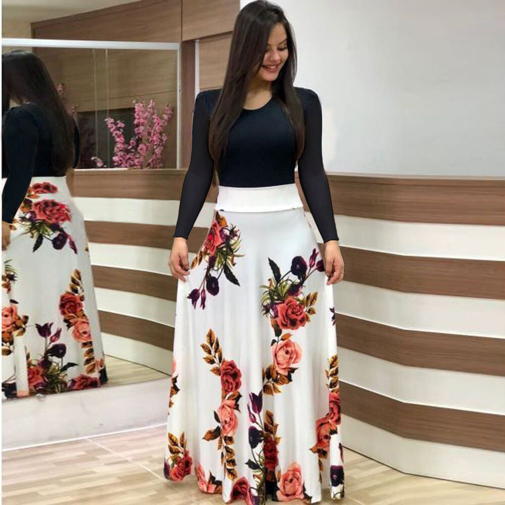 Floral High Waist Maxi Skirt with Flared Swing Silhouette