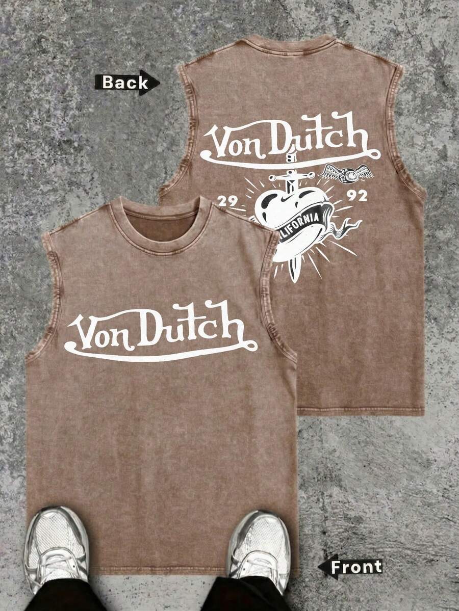Sleeveless Graphic Tank Top with Crew Neck and Front-Back Prints