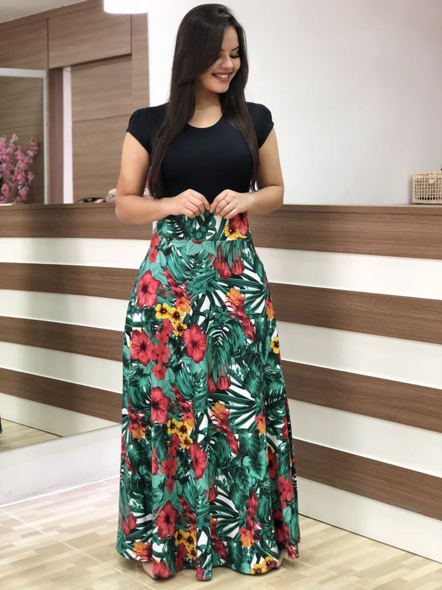 Floral High Waist Maxi Skirt with Flared Swing Silhouette