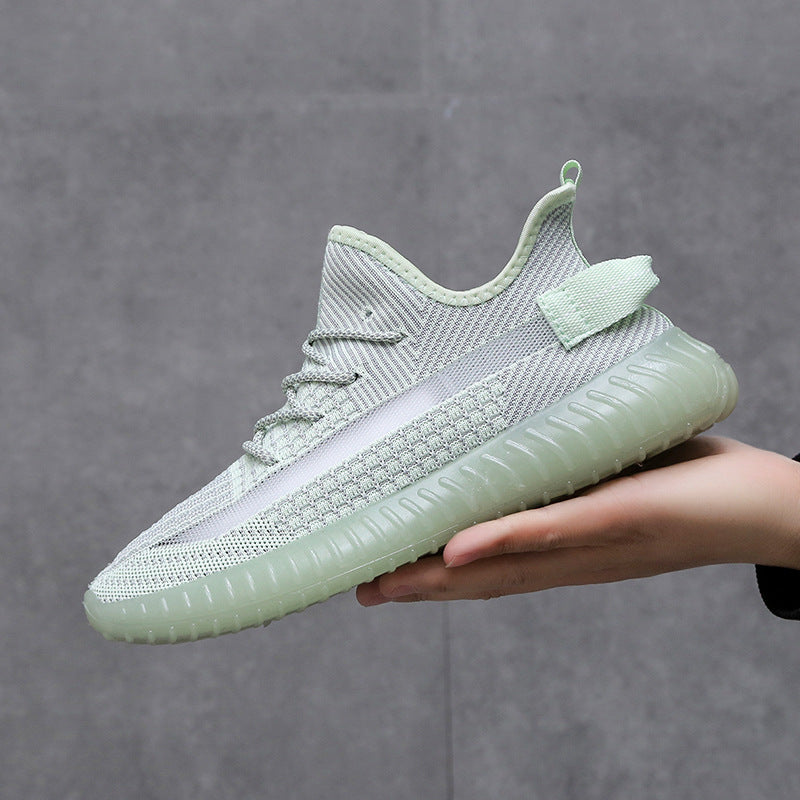 Knit Lace-Up Sneakers with Heel Pull Tabs and Ribbed Sole