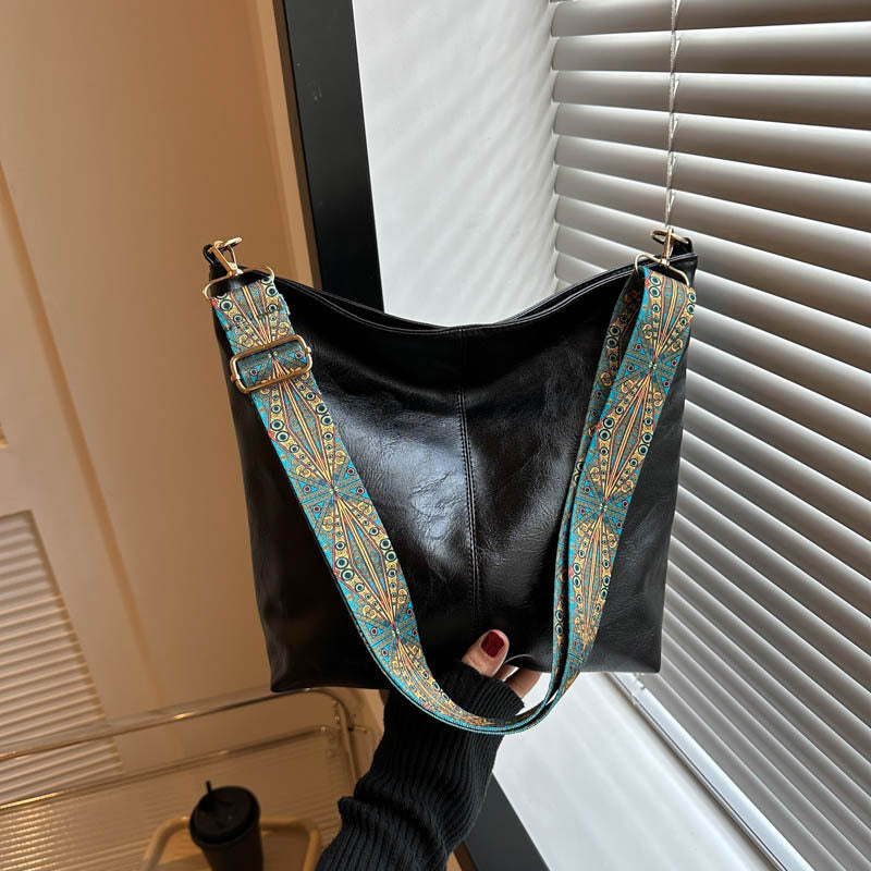 Hobo Shoulder Bag with Adjustable Patterned Strap
