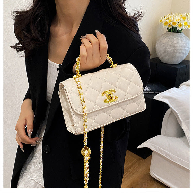 Quilted Flap Crossbody Bag with Chain Strap and Top Handle
