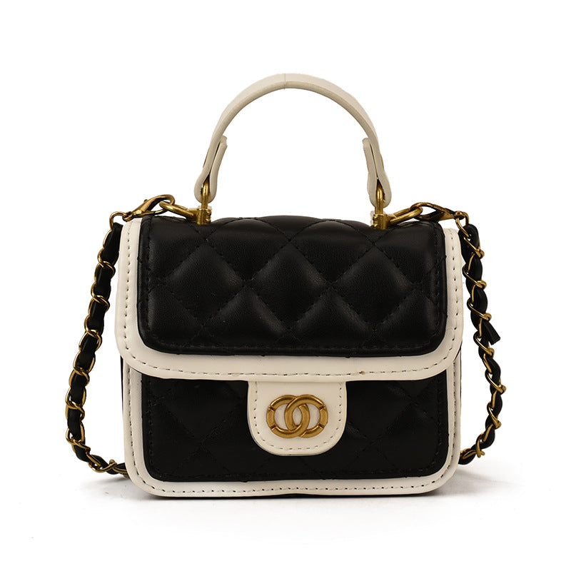 Mini Quilted Flap Crossbody Bag with Turn Lock, Top Handle, and Chain Strap