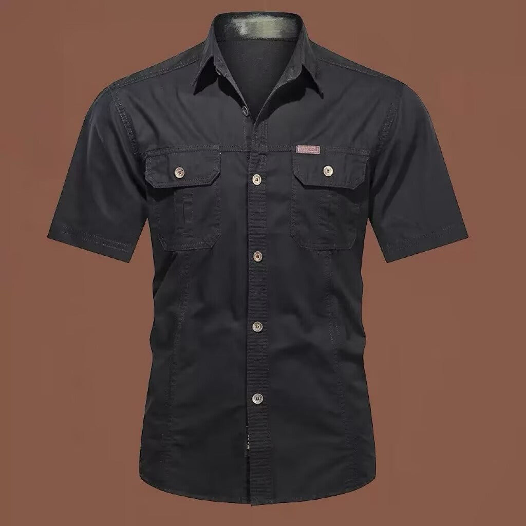 Men's Long Sleeve Utility Shirt with Dual Button-Closure Chest Pockets