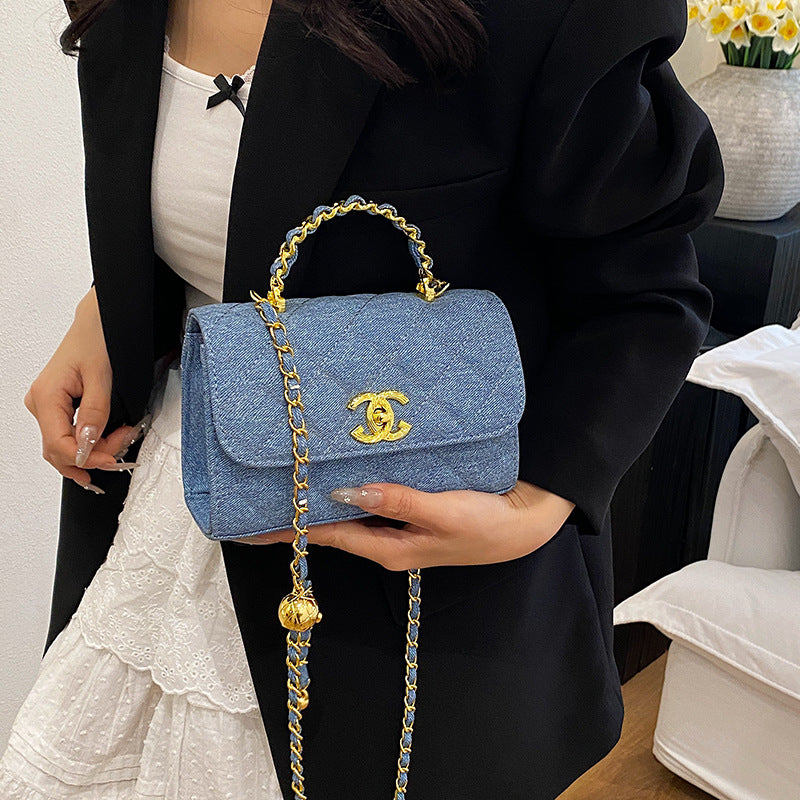 Quilted Flap Crossbody Bag with Chain Strap and Top Handle