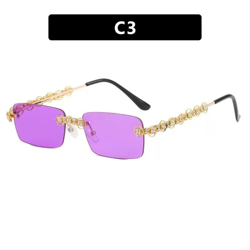 Rimless Square Sunglasses with Decorative Chain Side Detailing and UV400 Protection