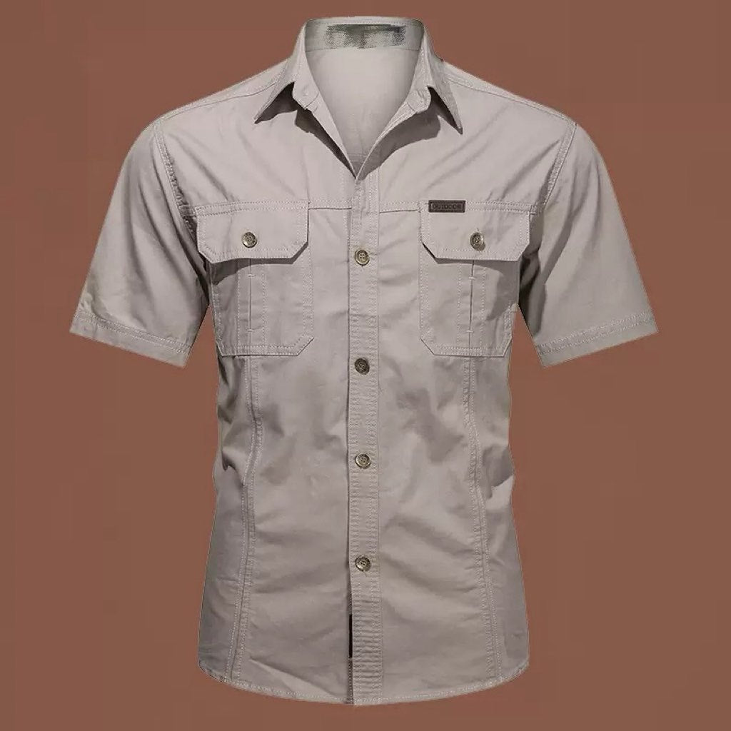 Men's Long Sleeve Utility Shirt with Dual Button-Closure Chest Pockets