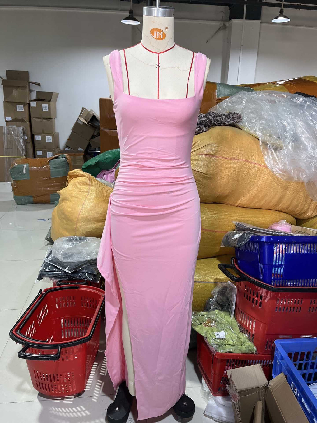 Women's Square Neck Ruched Maxi Dress with High Slit