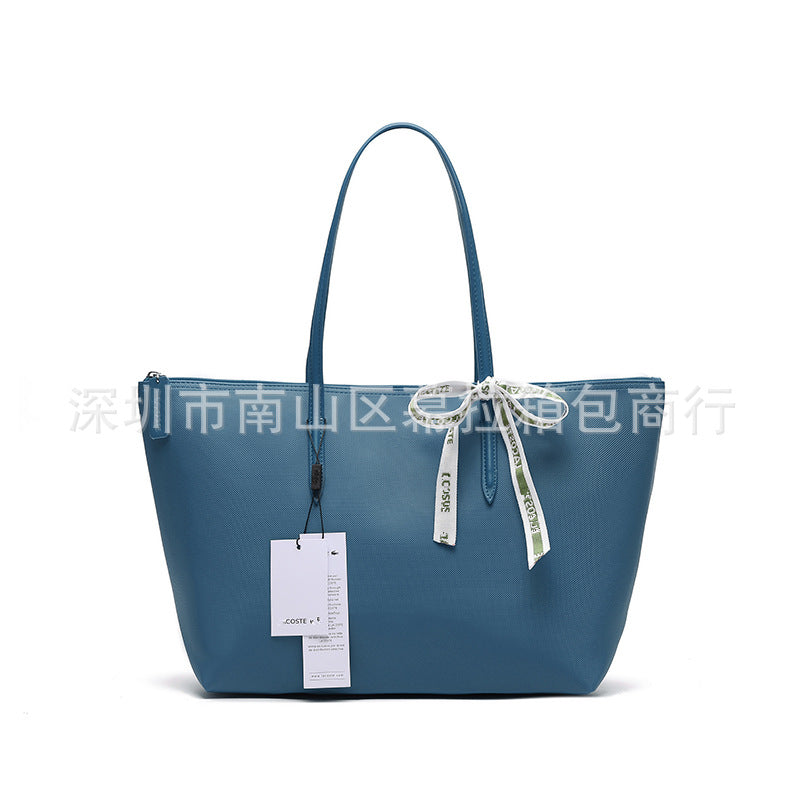 Textured Tote Bag with Bow Detail and Zip Top Closure