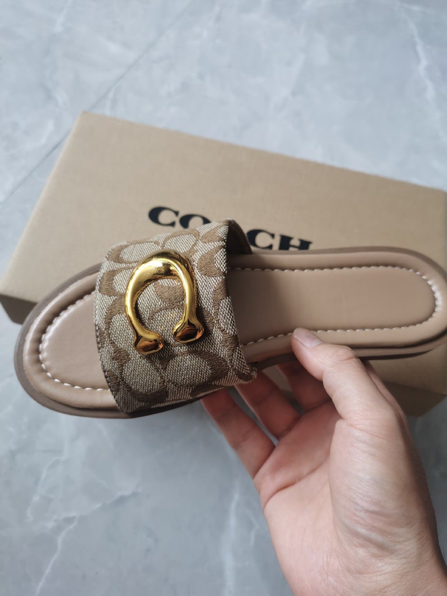 Elegant Monogram Flat Slide Sandals Women