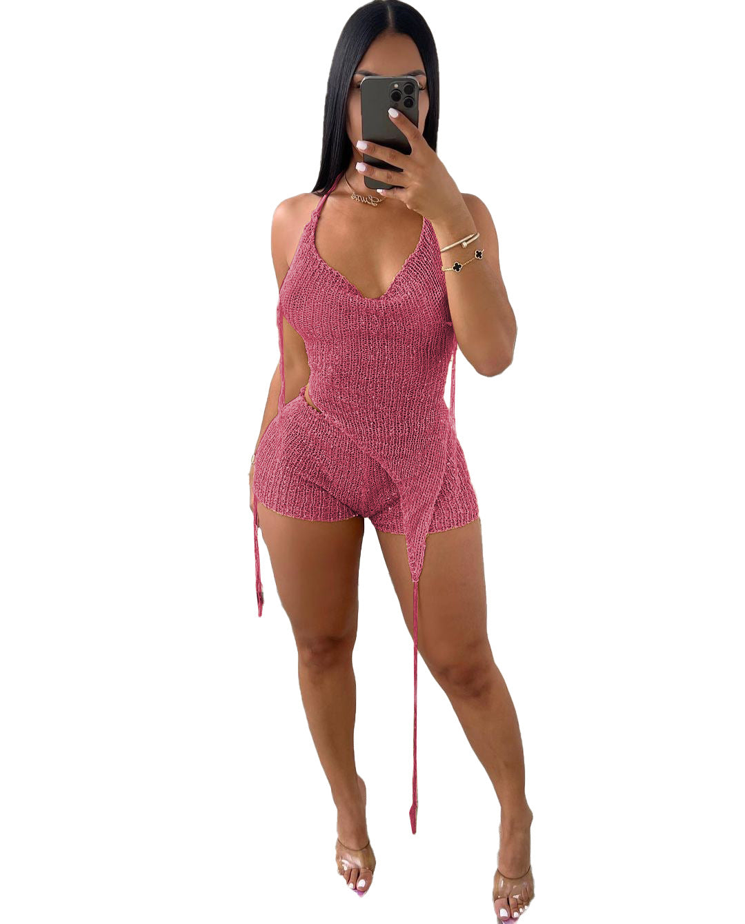 Luxe Contour Cutout Three Piece Set For Women With Sculpted Silhouette And Coordinated Scarf