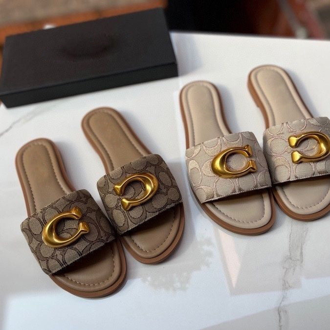 Elegant Monogram Flat Slide Sandals Women
