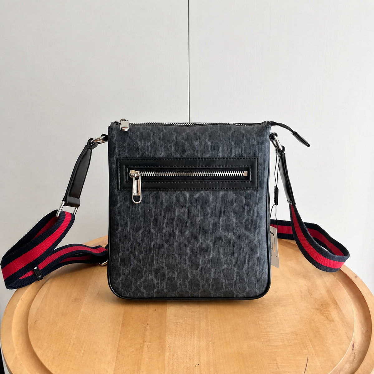 Patterned Rectangular Crossbody Bag with Front Zip Pocket and Adjustable Strap