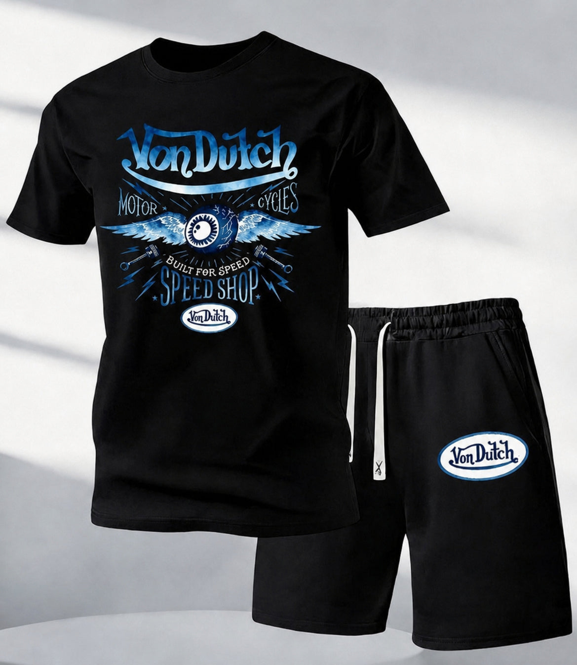 Men's Graphic Crew Neck T-Shirt and Drawstring Shorts Set