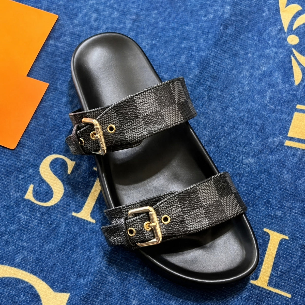 Double Buckle Two Strap Slide Sandals