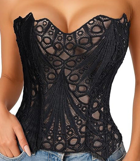 Embroidered Open Back Waist Cinching Corset for Dramatic Hourglass Silhouette and Evening Glamour
