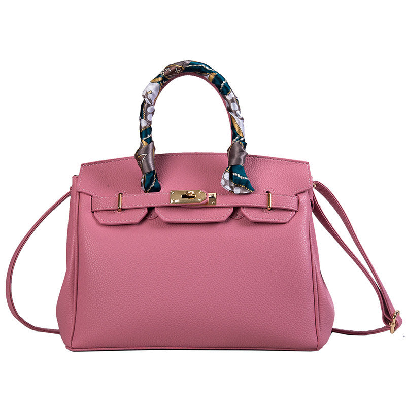 Structured Top-Handle Handbag with Shoulder Strap and Front Buckle Detail