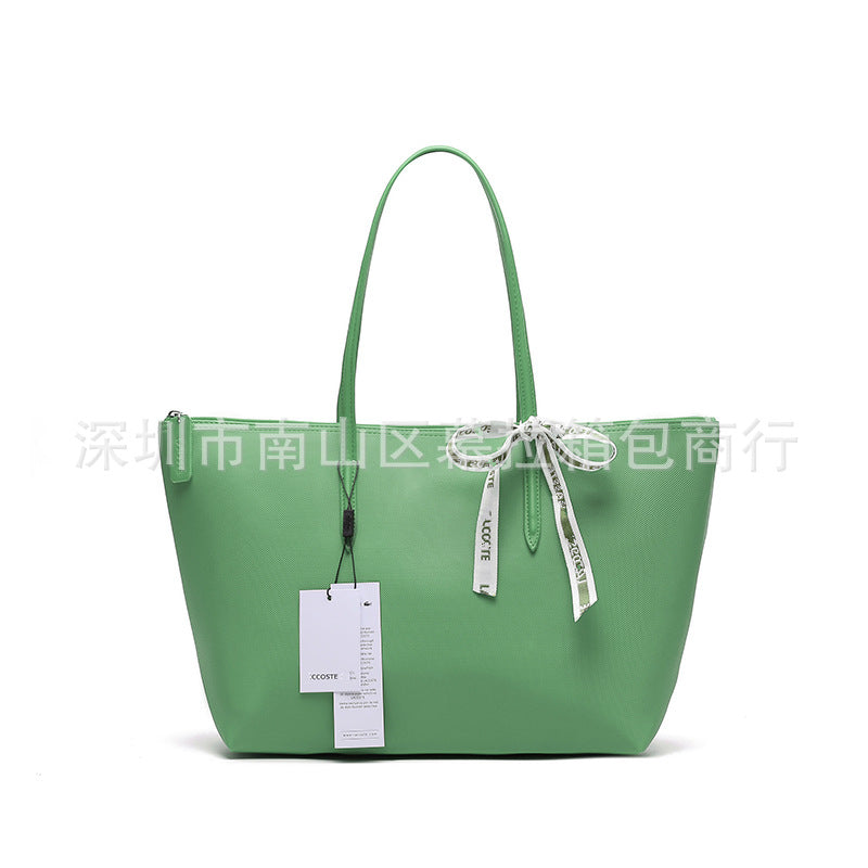 Textured Tote Bag with Bow Detail and Zip Top Closure
