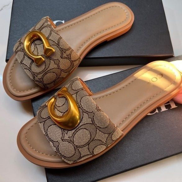 Elegant Monogram Flat Slide Sandals Women