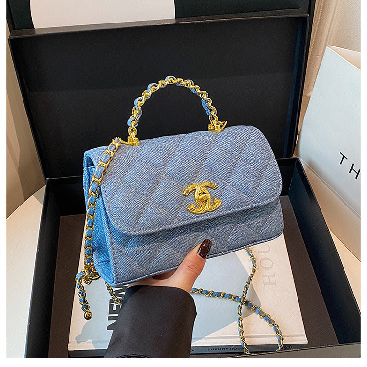 Quilted Flap Crossbody Bag with Chain Strap and Top Handle