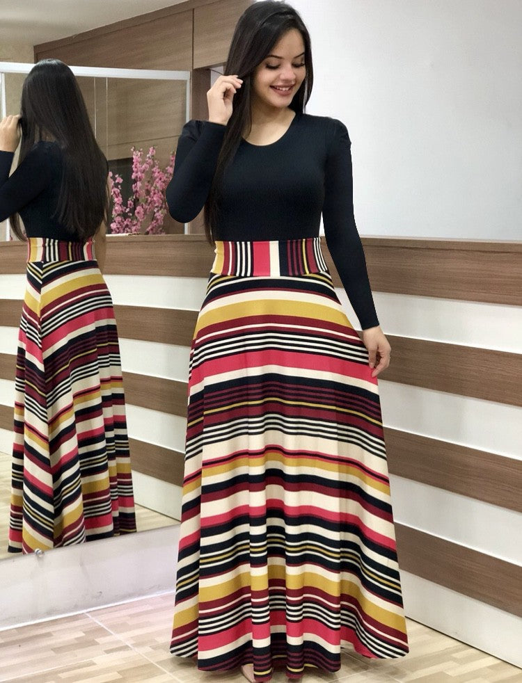Floral High Waist Maxi Skirt with Flared Swing Silhouette