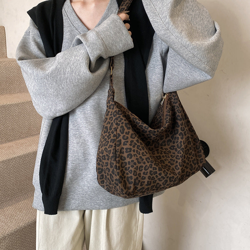 Leopard Print Slouch Shoulder Bag with Adjustable Strap