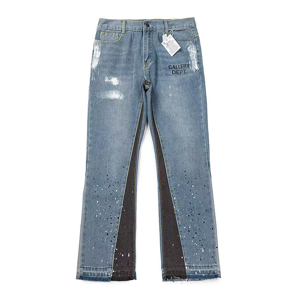 Men Cross-border foreign trade trendy brand Ga retro distressed splashed ink jeans high street straight wide-leg trousers men