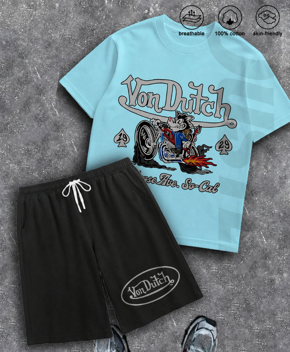 Men's Graphic Crew Neck T-Shirt and Drawstring Shorts Set