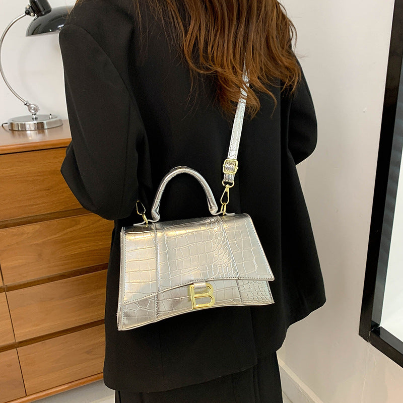 Cross-border women's bag 2025 new temperament trendy small square bag crocodile pattern hourglass bag retro shoulder crossbody bags