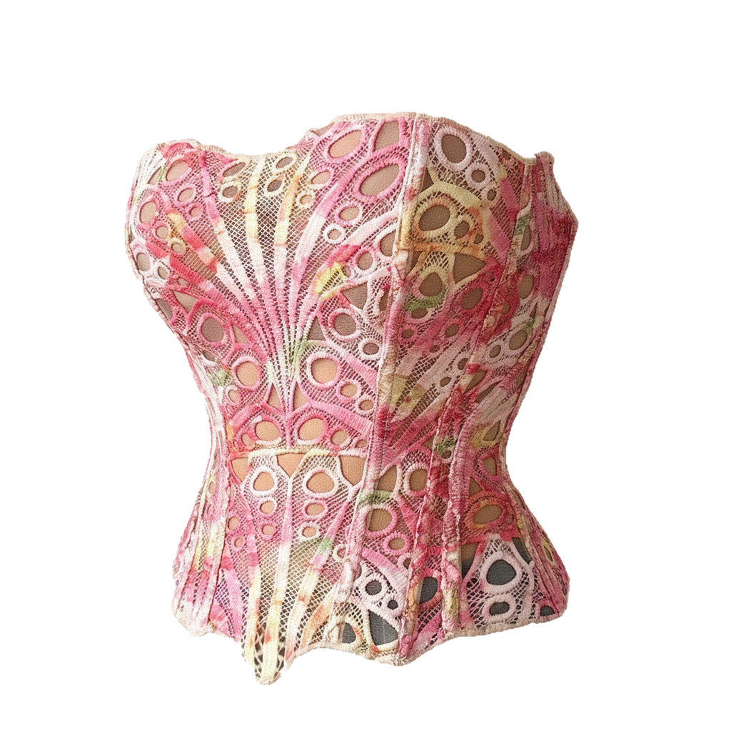 Embroidered Open Back Waist Cinching Corset for Dramatic Hourglass Silhouette and Evening Glamour