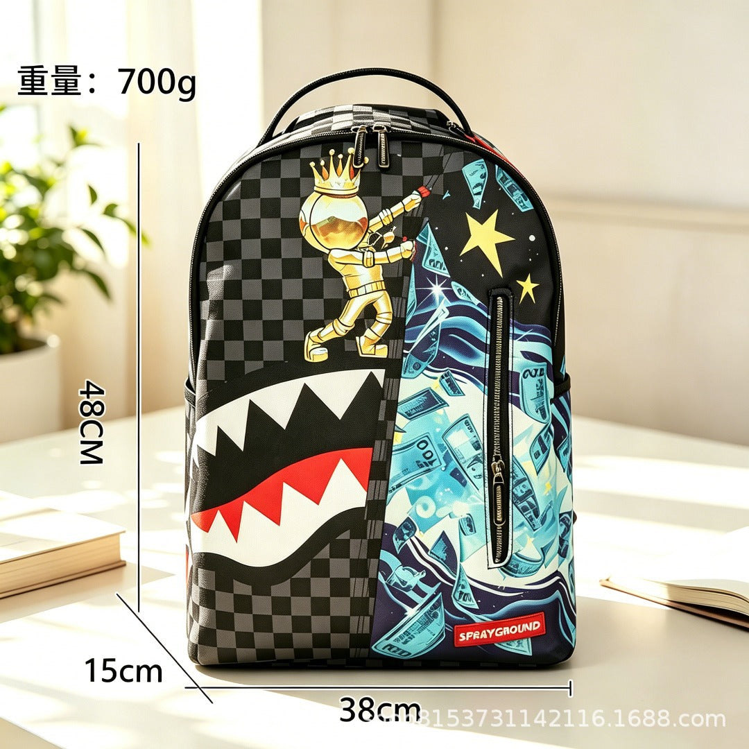 Men Cross-border foreign trade trendy brand shark GOD backpack, back-to-school leisure travel expert, must-have factory direct delivery, uninterrupted stock.