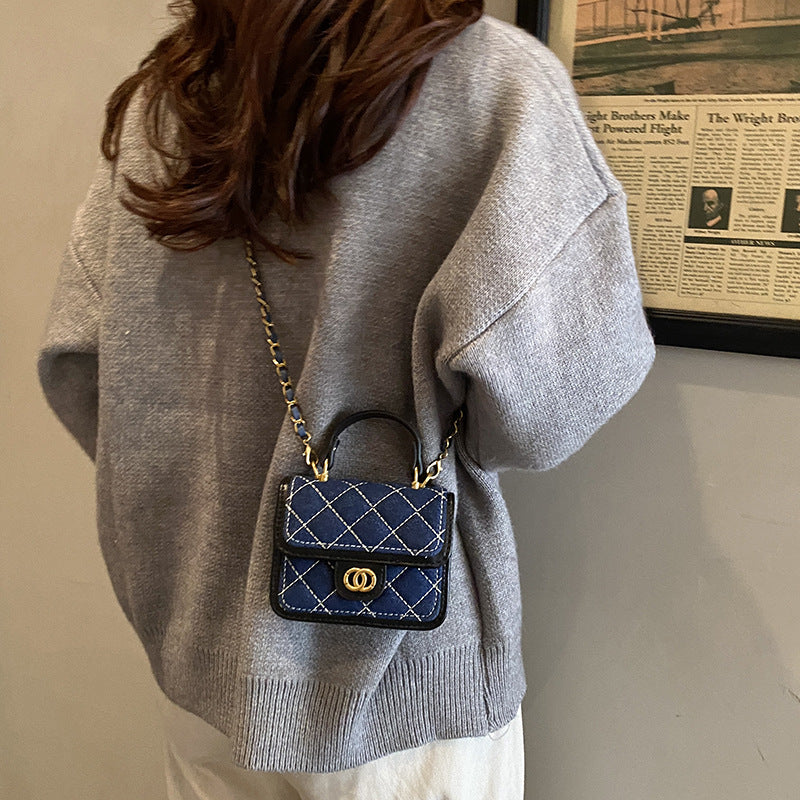 Mini Quilted Flap Crossbody Bag with Turn Lock, Top Handle, and Chain Strap